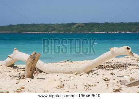 Beautiful white beach of Baru island Cartagena Colombia