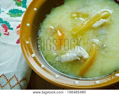 klippfisk - Scandinavian Codfish soup  close up