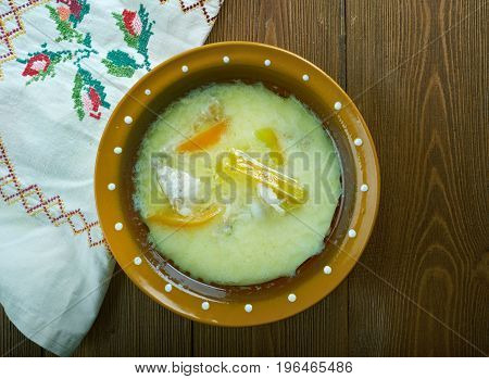 klippfisk - Scandinavian Codfish soup. close up