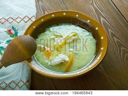 klippfisk - Scandinavian Codfish soup  close up