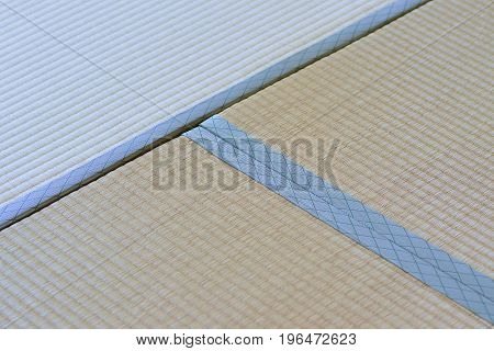 Macro details of traditional Japanese Tatami floor mats in horizontal frame
