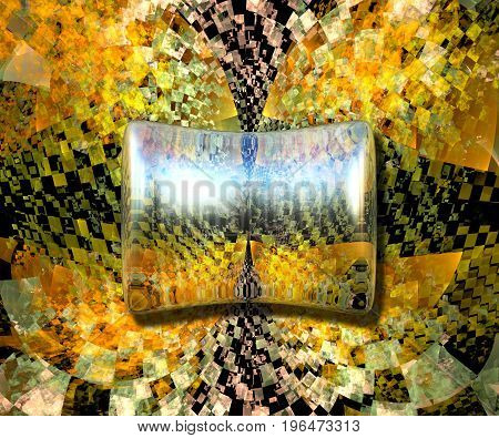 3D rendering combo artwork with fractal and central pilow fractal button