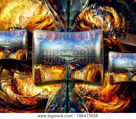 3D rendering combo artwork with fractal and fractal quadratic pilow buttons
