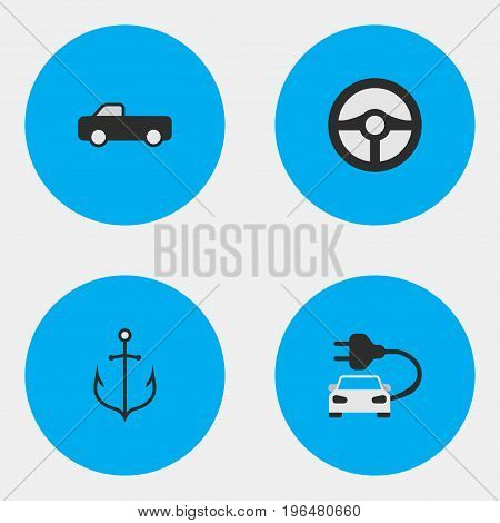 Elements Charge, Truck, Armature And Other Synonyms Automobile, Armature And Iron. Vector Illustration Set Of Simple Transportation Icons.