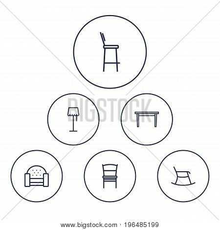 Collection Of Bar Stool, Moving Chair, Chair And Other Elements. Set Of 6 Situation Outline Icons Set.