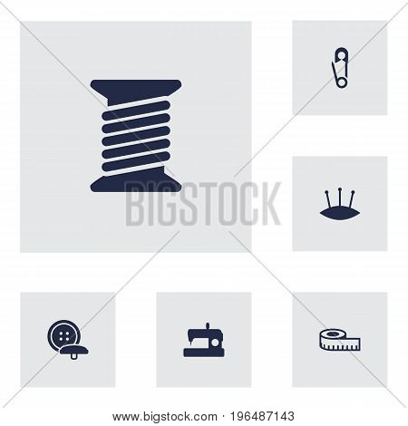 Set Of 6 Stitch Icons Set. Collection Of Pins, Spool, Meter And Other Elements.