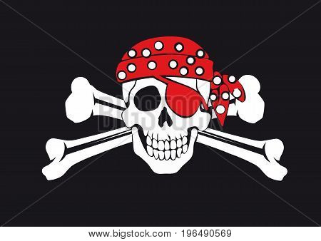 skull and crossbones on a black background Pirate symbol Jolly Roger in a red bandana