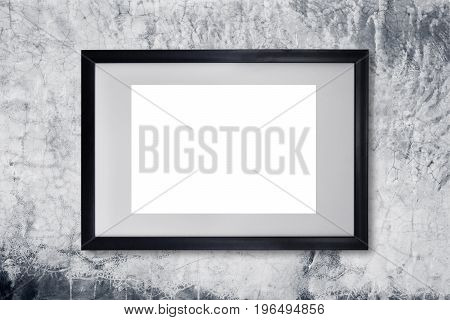 Black photo frame on concreate wall background for design pattern artwork.
