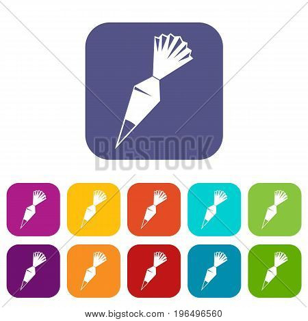 Cotton icing bag icons set vector illustration in flat style in colors red, blue, green, and other