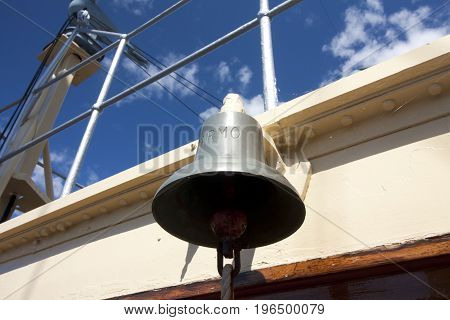Navy ship bell of the icebreaker Tarmo. Kotka, Finland 16.07.2017.