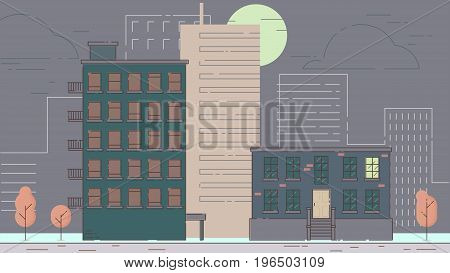 City Street stroke style vector illustration skyskrapers