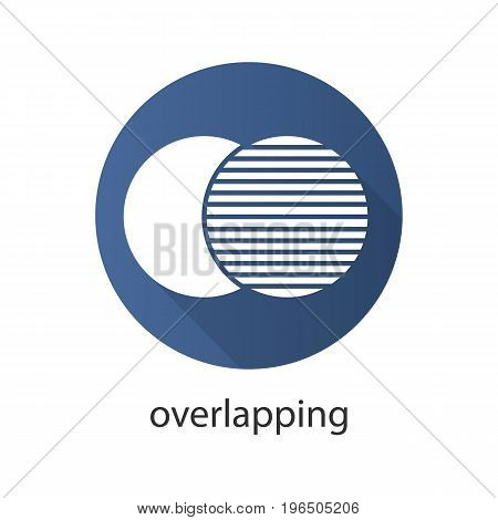 Overlapping flat design long shadow glyph icon. Convergence abstract metaphor. Vector silhouette illustration