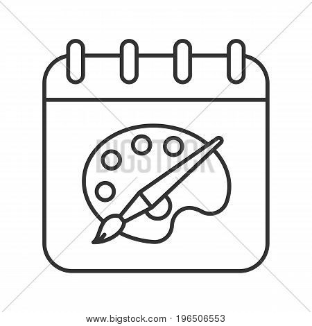 World Art Day linear icon. Thin line illustration. Calendar page with palette and brush contour symbol. Vector isolated outline drawing