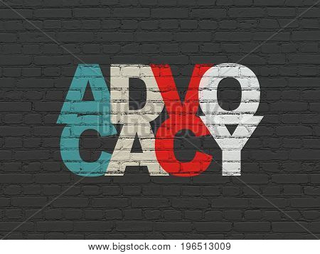 Law concept: Painted multicolor text Advocacy on Black Brick wall background