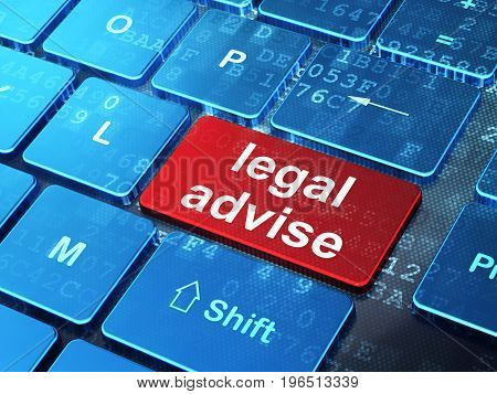 Law concept: computer keyboard with word Legal Advise on enter button background, 3D rendering