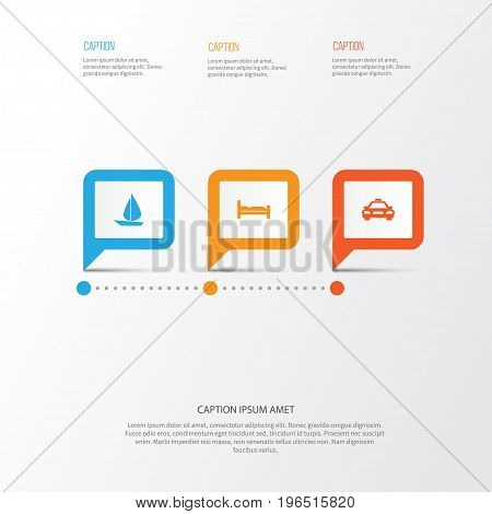Journey Icons Set. Collection Of Boat, Car, Doss And Other Elements