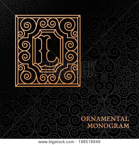 Flourishes luxury elegant ornamental monogram template with letter L in trendy linear style. Vector illustration.