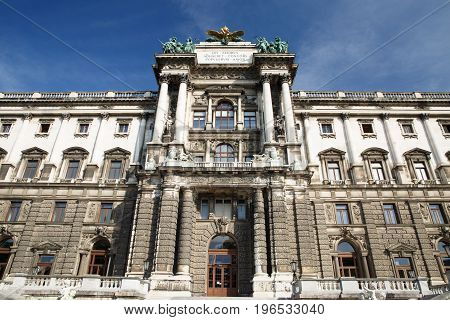Architectural Close Up Of The Facade Of Museum Of Ethnology In Burggarten Park In Vienna