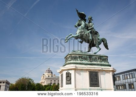 Statue Rider Erzherzog Karl ( Archduke Charles) On Horseback With Flag In Hand. Vienna (wien). Austr