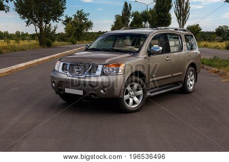 KRIVOY ROG, UKRAINE - JUL 08 - Beautiful Nissan Armada stands on the street, 

Saturday 08 July 2017