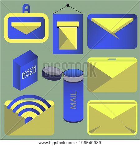 Set of vector postal items, web communication