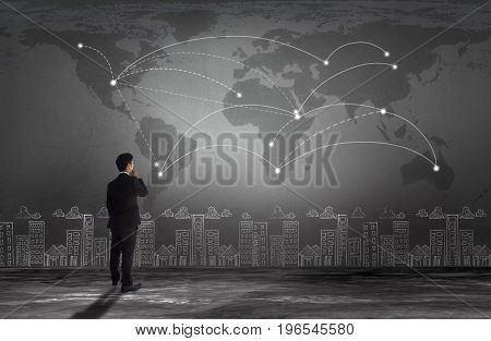 businessman thinking plans of working concept.Elements of this image furnished by NASA.