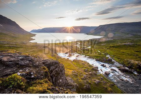 Big Dynjandi Waterfall In Iceland