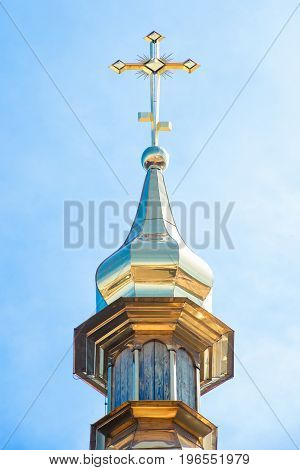 Golden domes of the church against the sky