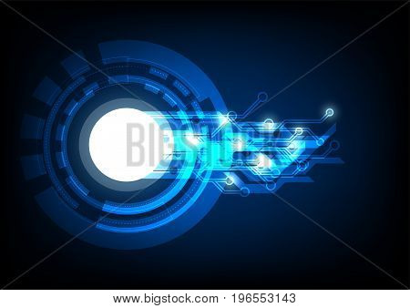 Abstract technology circuit board design background. Blue tech background with shining abstract objects communication concept.