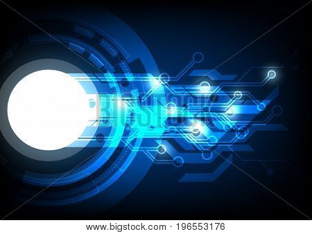 Abstract technology circuit board design background. Blue tech background with shining abstract objects communication concept.