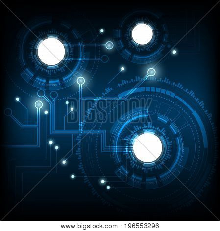 Technology hi-tech blue color background. circuit board design blue tech background with shining abstract objects communication concept.