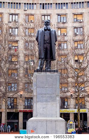 21 march 2009-belgrado-serbia-Statue of the scientist Tesla in the city of belgrade serbia