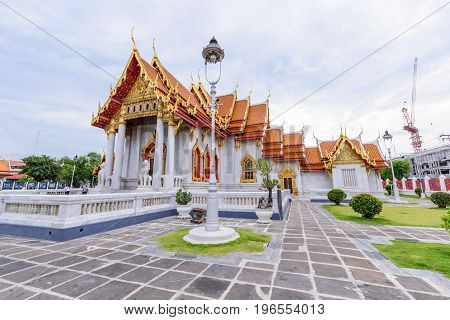 Bangkok , Thailand - 18 July, 2017: Wat Benchamabophit Dusitwanaram landmark in Bangkok, Thailand / Outside of Wat Benchamabophit Dusitwanaram