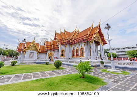 Bangkok , Thailand - 18 July, 2017: Wat Benchamabophit Dusitwanaram landmark in Bangkok, Thailand / Outside of Wat Benchamabophit Dusitwanaram