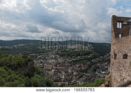 Panorama arial view of Idar-Oberstein in Rhineland-Palatinate, Germany