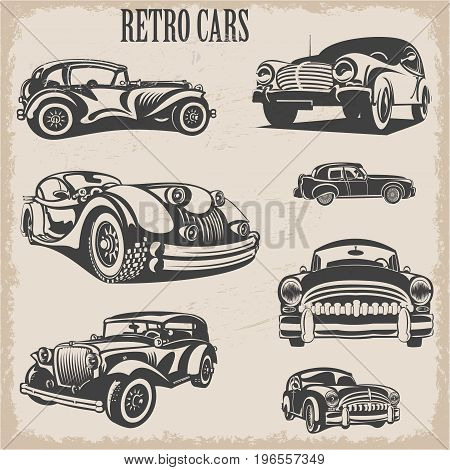 The sets of silhouette a retro cars