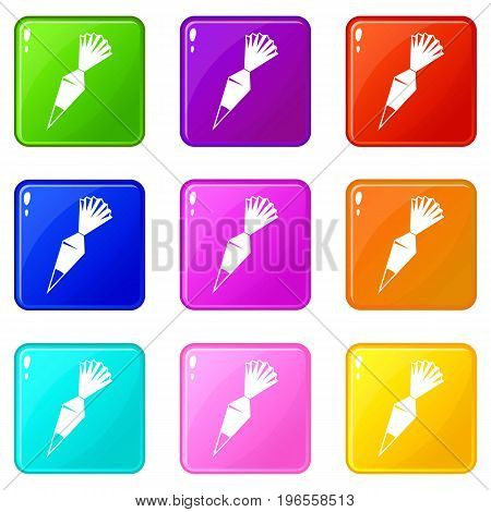 Cotton icing bag icons of 9 color set isolated vector illustration