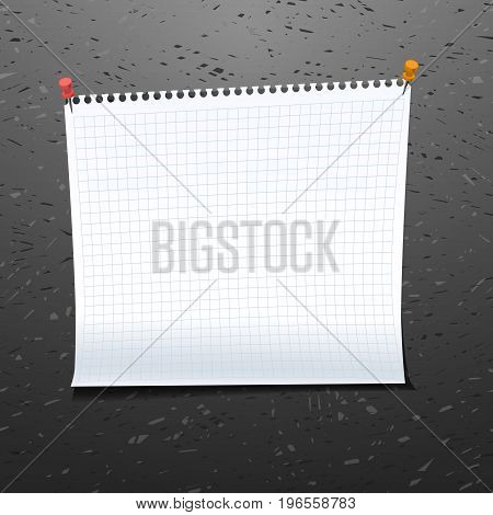 White tag paper pinned on school blackboard. Copybook page. For back to school banner design. Vector illustration stock vector.