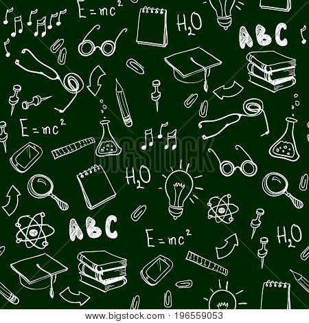 Seamless pattern with school elements. Welcome back to school with modern thin line icons school supplies. Super sale doodles. Vector illustration stock vector.