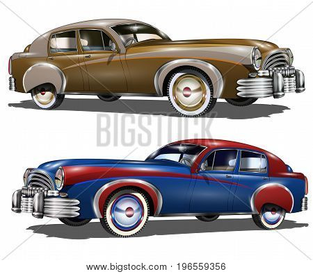 The isolated retro cars on a white background