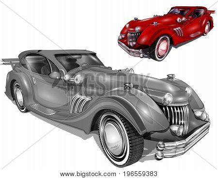 The isolated retro cars on a white background