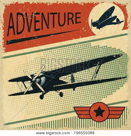 The biplane with a star retro poster