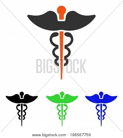 Caduceus vector pictogram. Illustration style is a flat iconic colored symbol with different color versions.