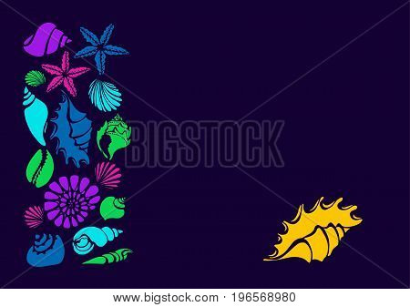 Color template. Set of silhouettes of sea shells. Starfish shell conch spiral helix. Vector illustration