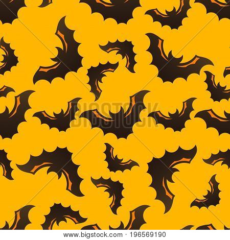 Halloween seamless pattern with bats on bright yellow background. Modern styled flat design. REcomended for holiday banners, textile, paper cards, seasonal wallpapers, party decoration