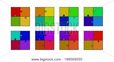 abstract colored puzzle set - red orange yellow green blue purple and violet