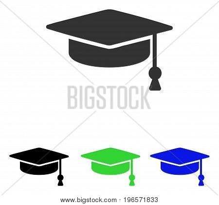 Graduation Cap vector icon. Illustration style is a flat iconic colored symbol with different color versions.