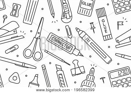 School supplies Seamless Pattern On White Background