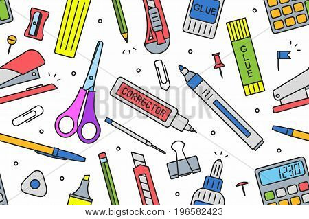 School supplies Seamless Pattern On White Background