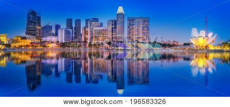 Vibrant panorama background of Singapore skyline at the business bay